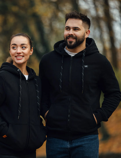 Sweat à capuche chauffant entièrement zippé pour hommes noir (amélioré) 