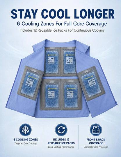 Reflective Cooling Vest with 12 Ice Packs - Blue