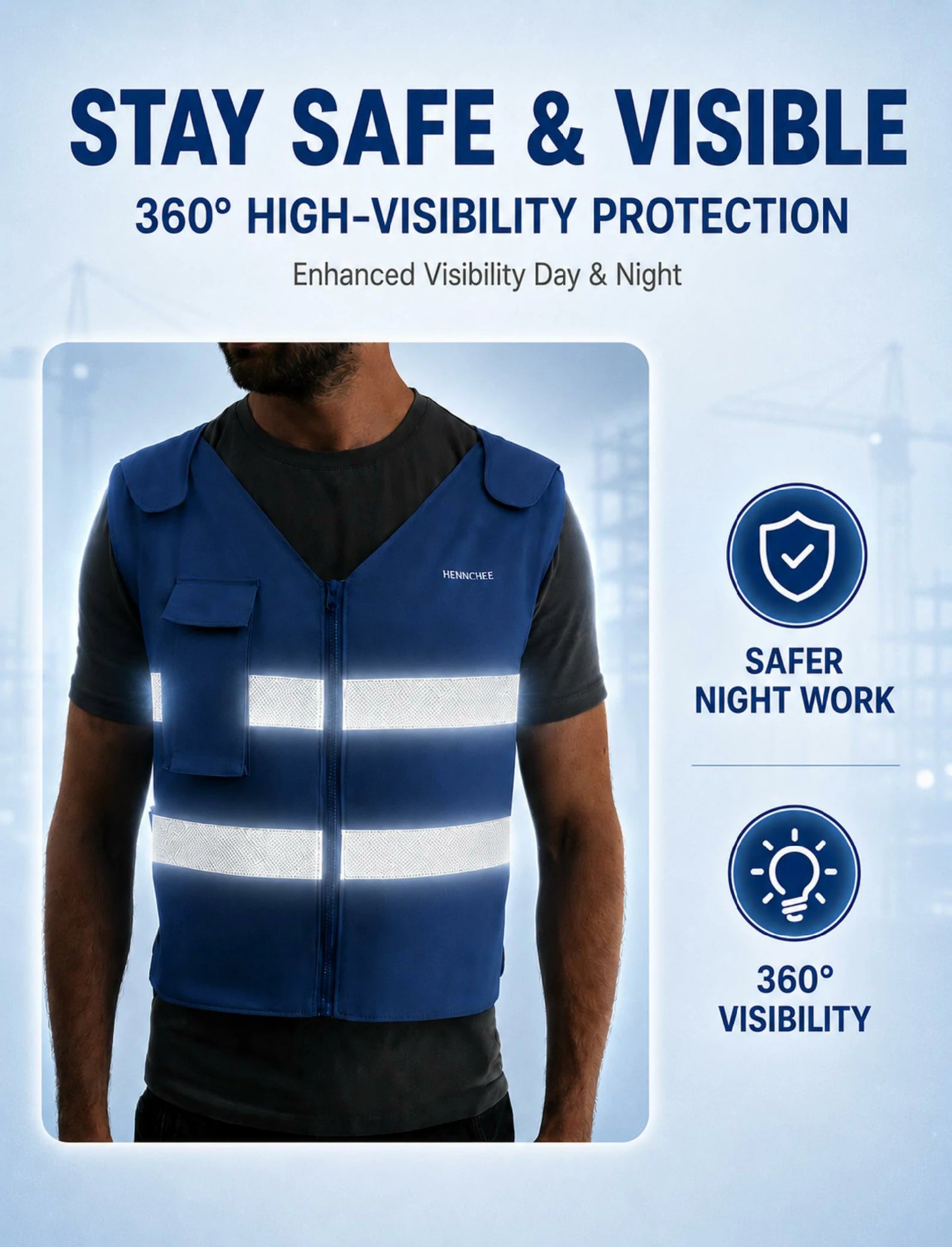 Reflective Cooling Vest with 12 Ice Packs - Blue