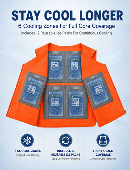 Reflective Cooling Vest with 12 Ice Packs - Blue