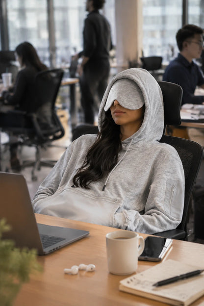 Relexit® All-in-One Travel Hoodie with Built-in Blackout Eye Mask – Unisex