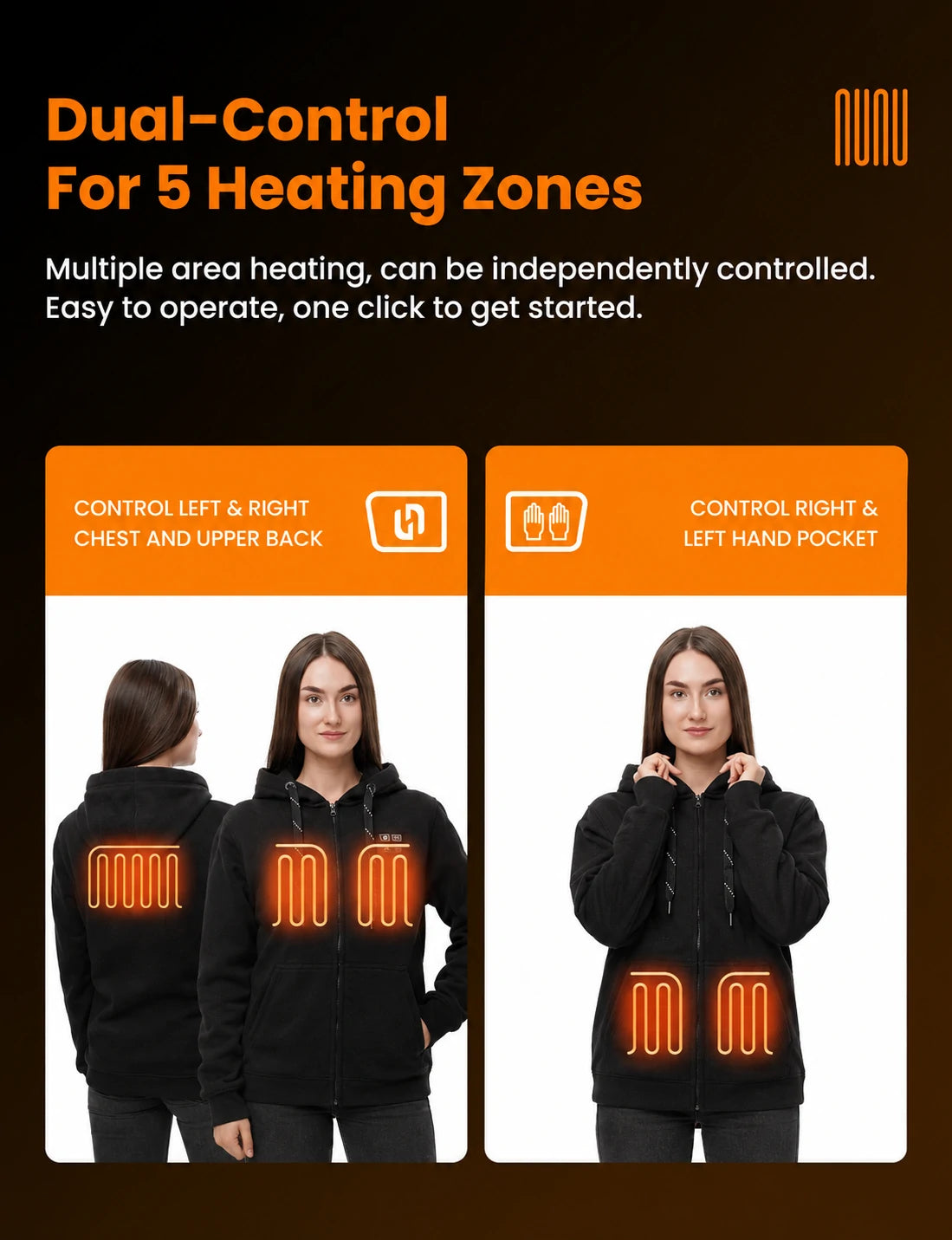 Women's Dual-Control Heated Full-Zip Hoodie with 12V 16000mah Battery