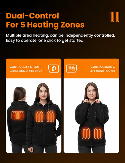 Women's Dual-Control Heated Full-Zip Hoodie with 12V 16000mah Battery