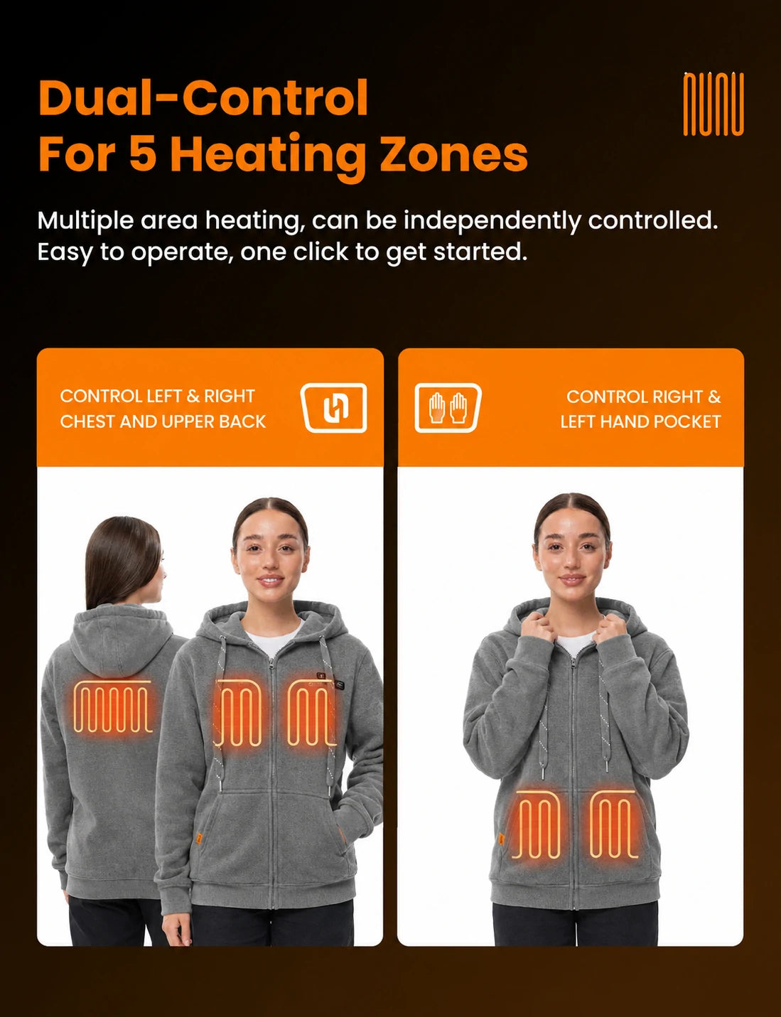 Women's Dual-Control Heated Full-Zip Hoodie with 12V 16000mah Battery