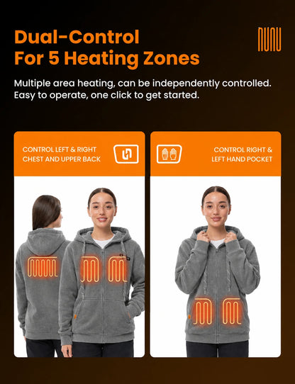 Women's Dual-Control Heated Full-Zip Hoodie with 12V 16000mah Battery