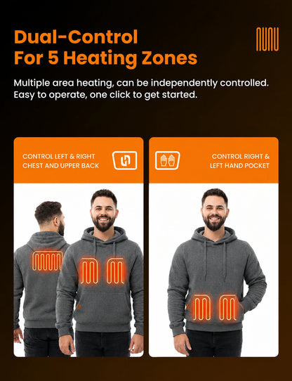 Men's Dual-Control Heated Pullover Hoodie with 12V 16000mah Battery