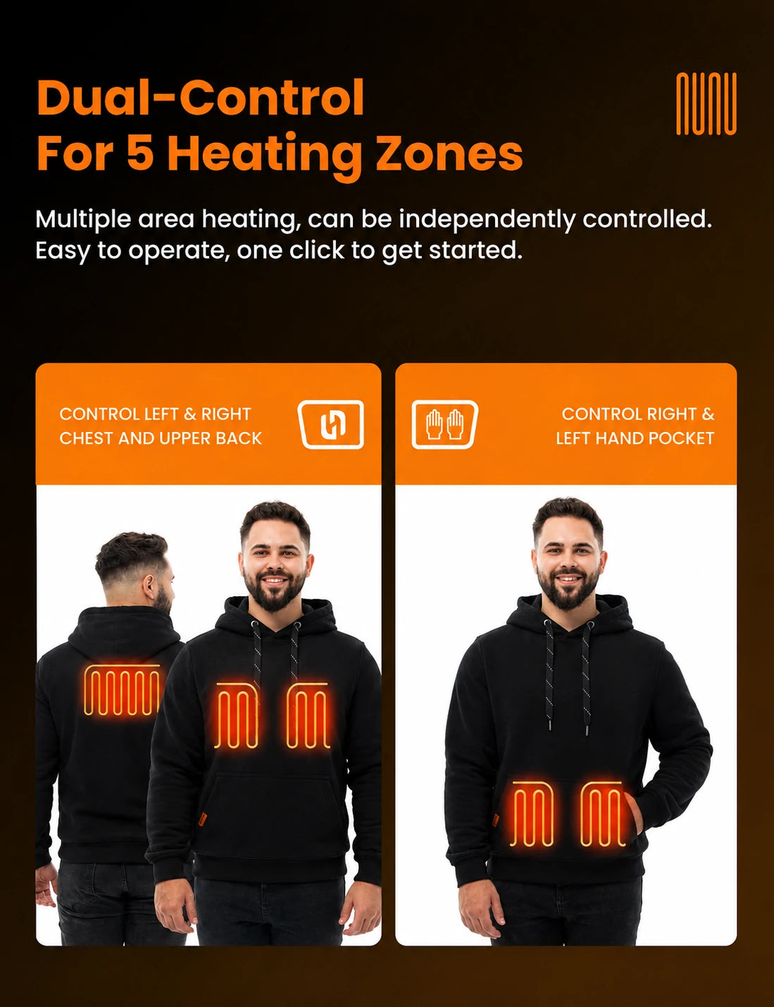 Men's Dual-Control Heated Pullover Hoodie with 12V 16000mah Battery
