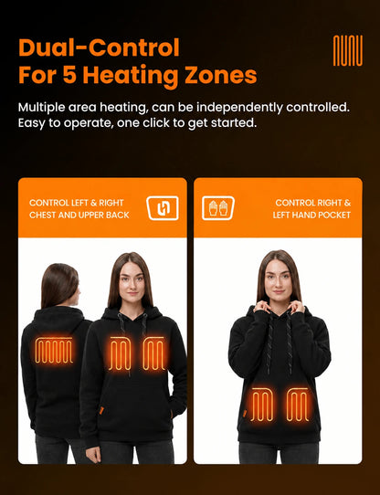 Women's Dual-Control Heated Pullover Hoodie with 12V 16000mah Battery