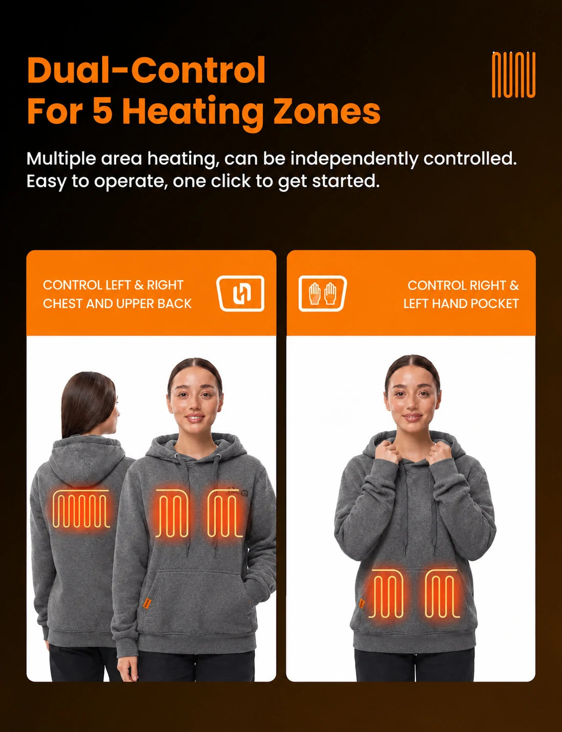 Women's Dual-Control Heated Pullover Hoodie with 12V 16000mah Battery