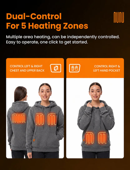 Women's Dual-Control Heated Pullover Hoodie with 12V 16000mah Battery