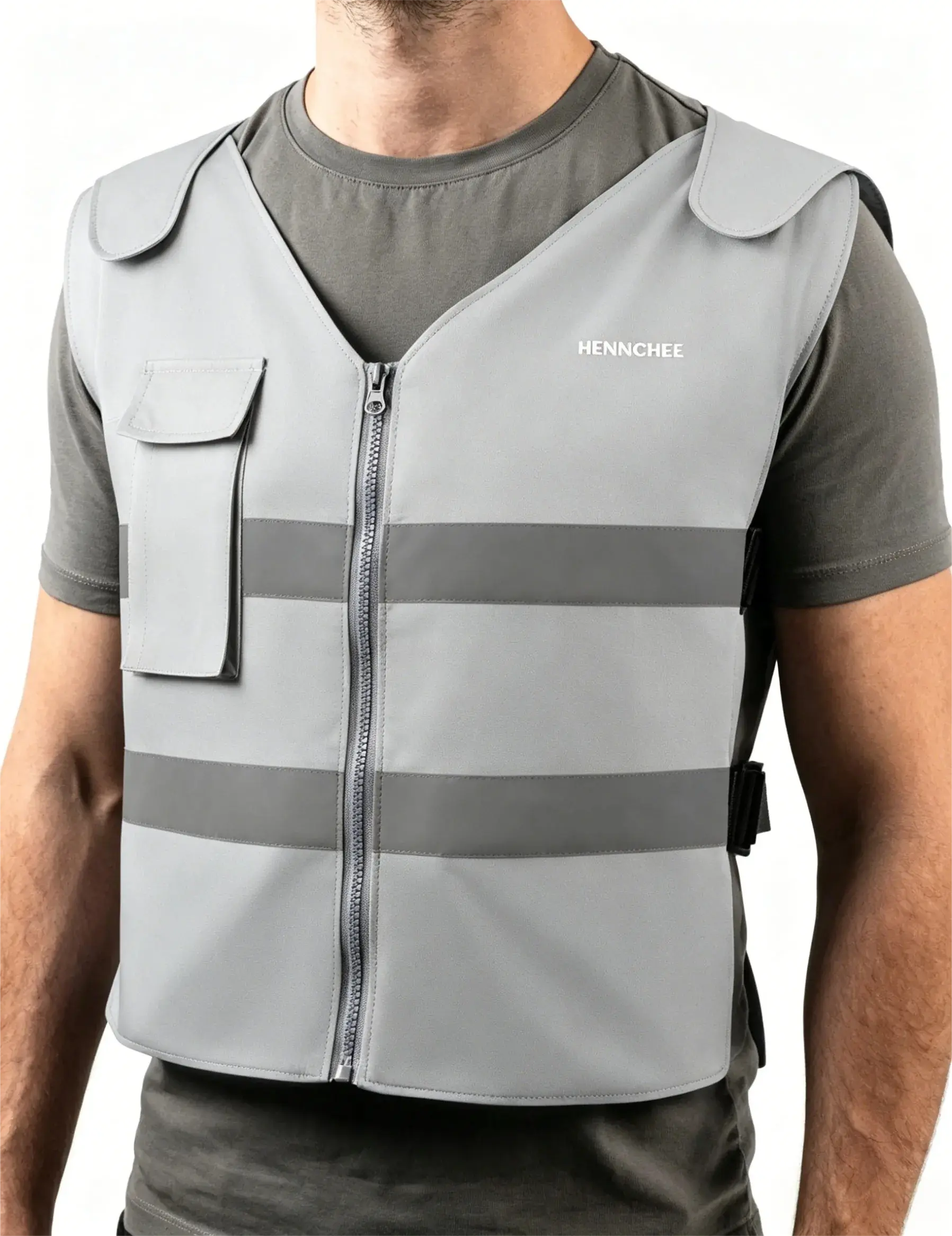 Reflective Cooling Vest with 12 Ice Packs - Grey
