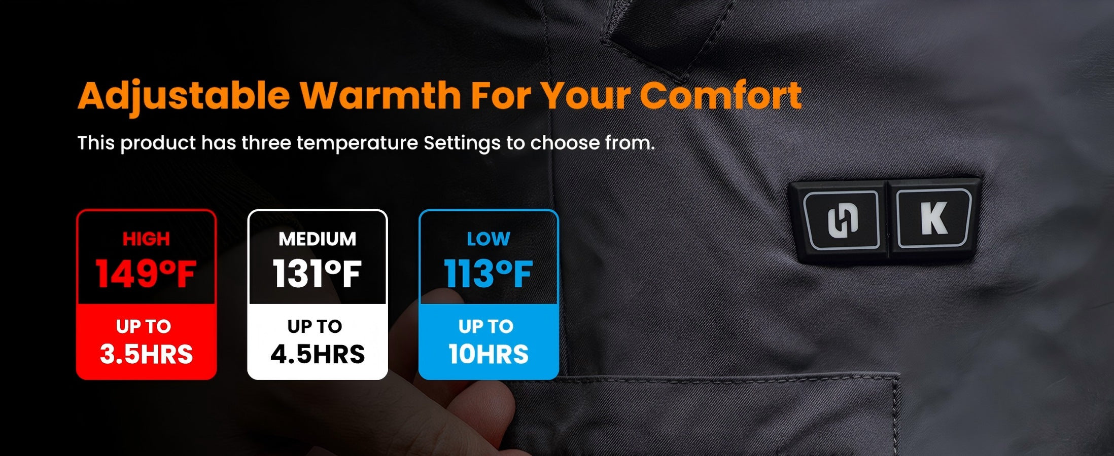 Hennchee heated bib overalls 3 adjustable temperature settings and heating duration guide