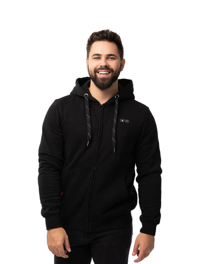 Hennchee Men's Dual-Control Heated Full-Zip Hoodie black front view