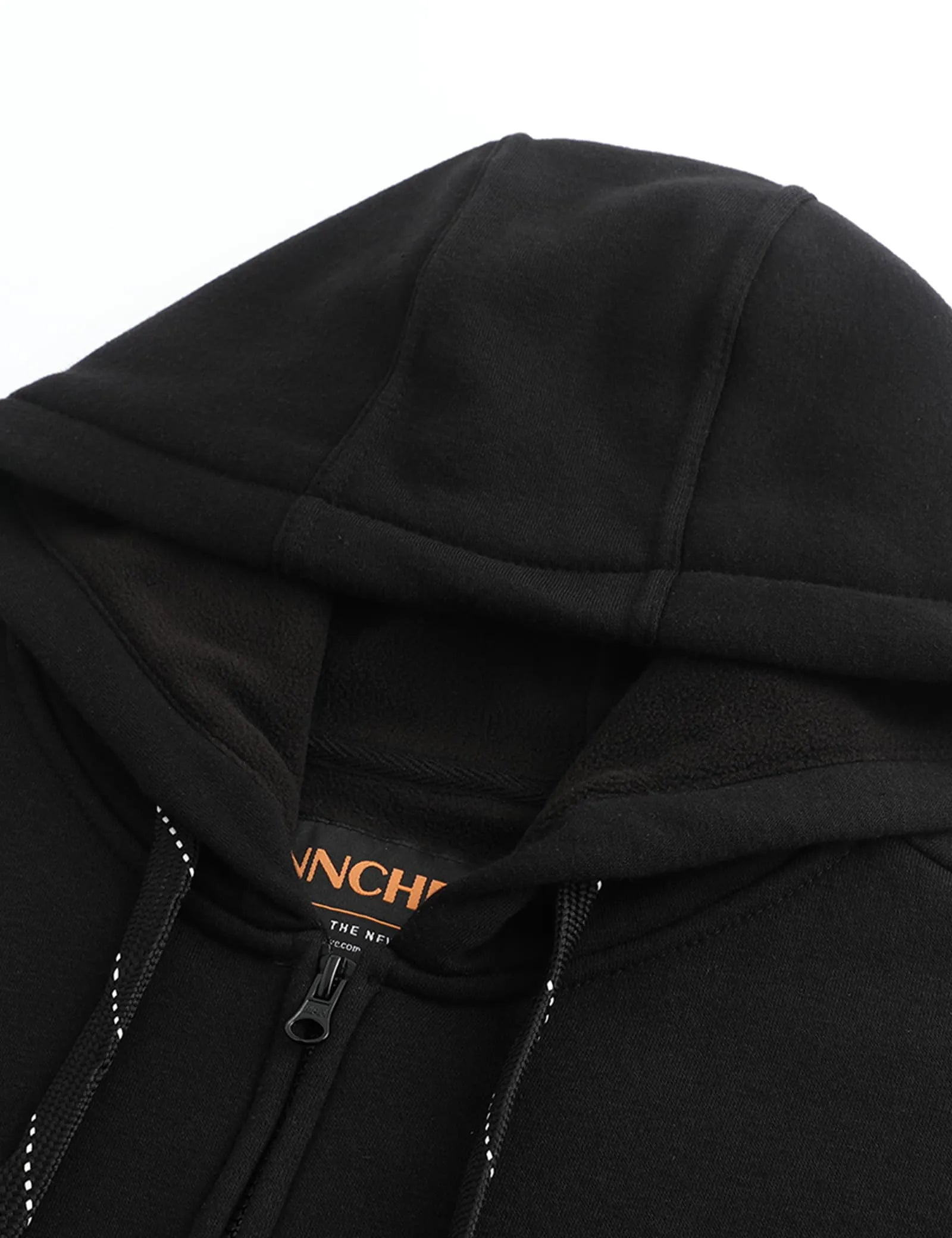 Hennchee Men's Dual-Control Heated Full-Zip Hoodie black adjustable hood and drawstring detail view