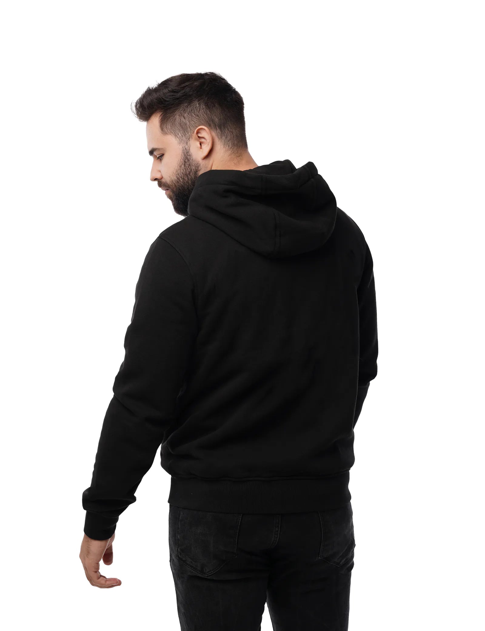 Hennchee Men's Dual-Control Heated Full-Zip Hoodie black side profile view