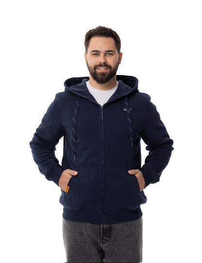 Hennchee Men's Dual-Control Heated Full-Zip Hoodie Navy front view