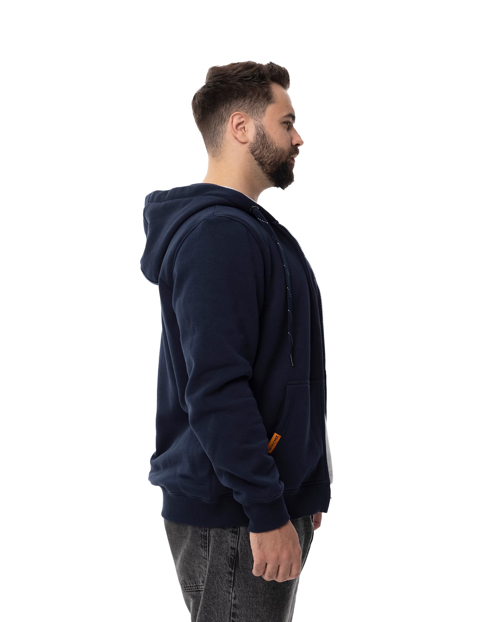 Hennchee Men's Dual-Control Heated Full-Zip Hoodie Navy side view