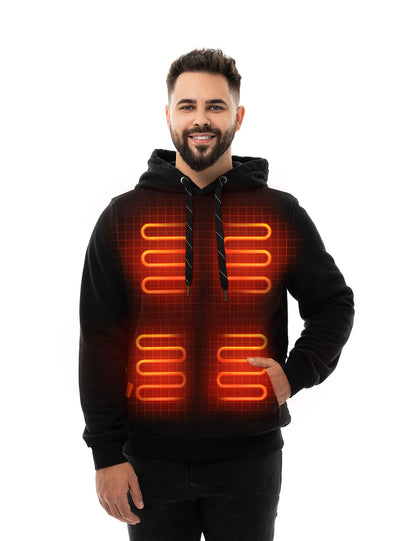 Hennchee Men's Dual-Control Heated Pullover Hoodie black internal heating elements diagram view