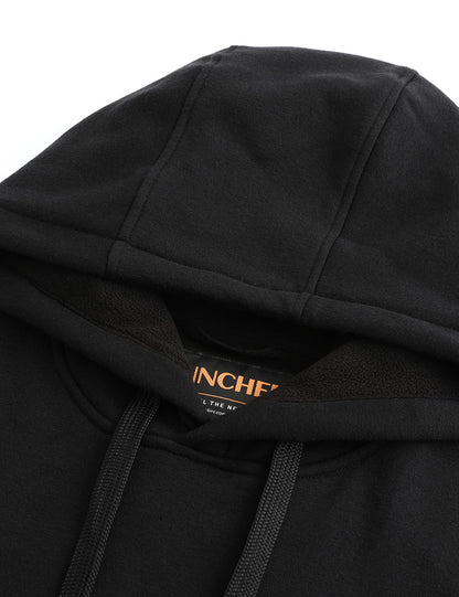 Hennchee Men's Dual-Control Heated Pullover Hoodie black adjustable drawstring hood detail view