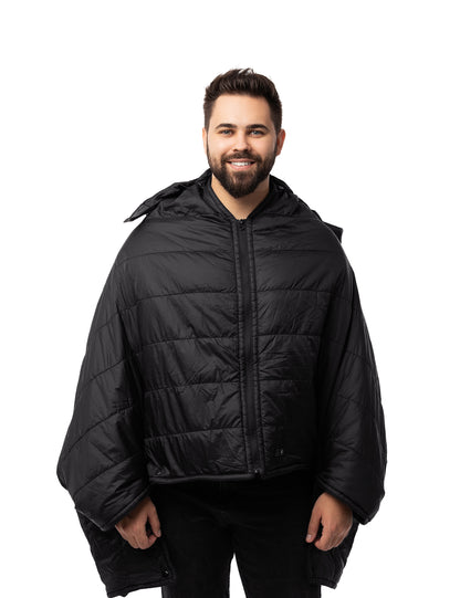 Hennchee men's black 12V heated poncho full front view