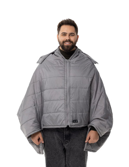 Hennchee men's grey 12V heated poncho full front view