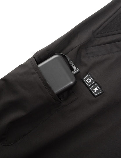 Hennchee men's heated bib overalls black battery pack and power buttons