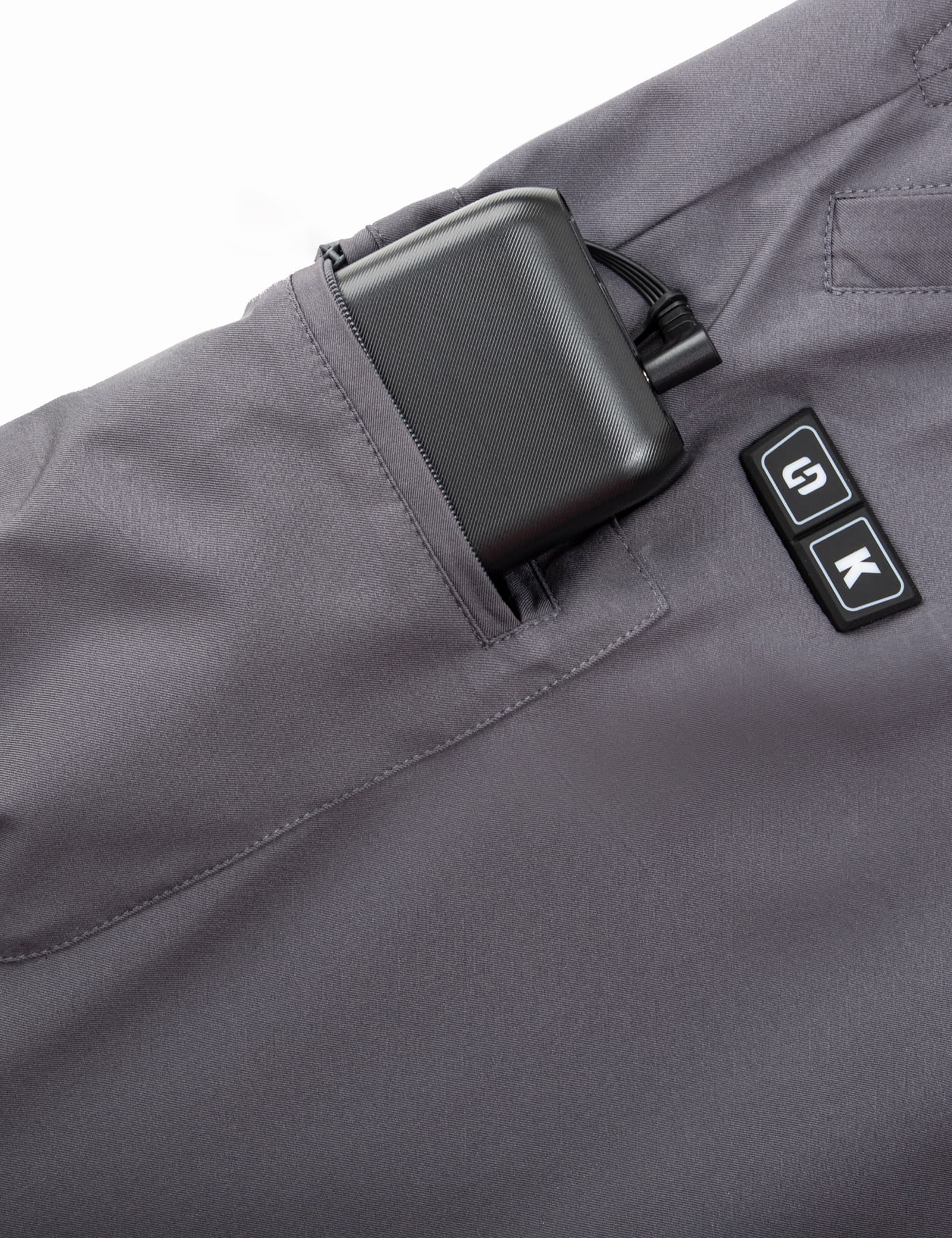 Hennchee men's heated bib overalls grey battery pack and power buttons