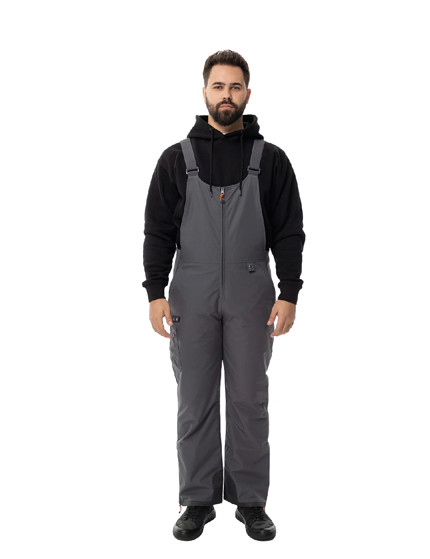 Hennchee men's heated bib overalls grey full front view