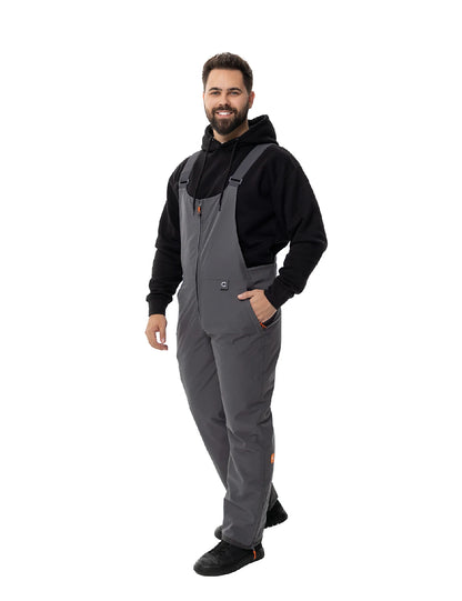Hennchee men's heated bib overalls grey full side view
