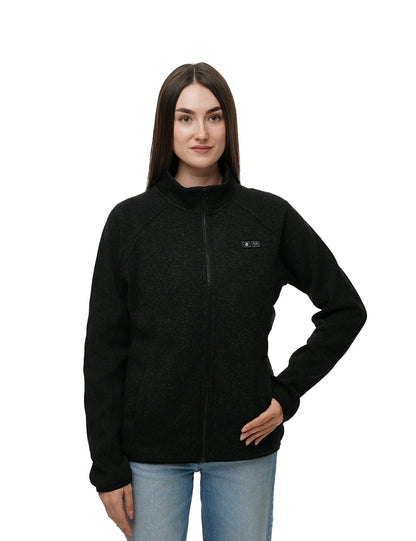 Hennchee Women's 12V Dual Control Heated Fleece Jacket black front view
