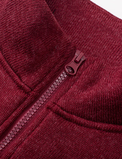 Hennchee Women's 12V Dual Control Heated Fleece Jacket maroon stand-up collar detail view