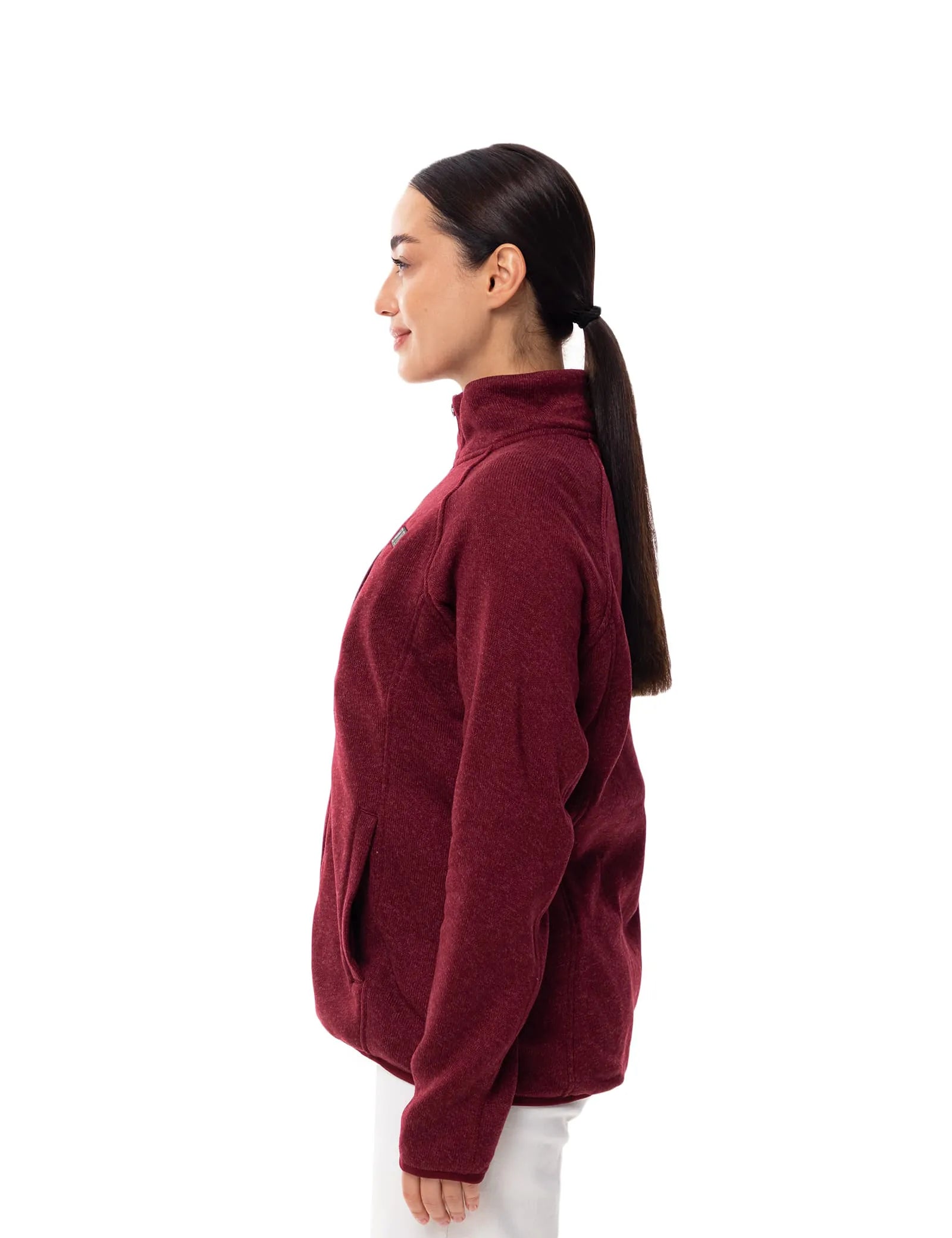 Hennchee Women's 12V Dual Control Heated Fleece Jacket maroon side view
