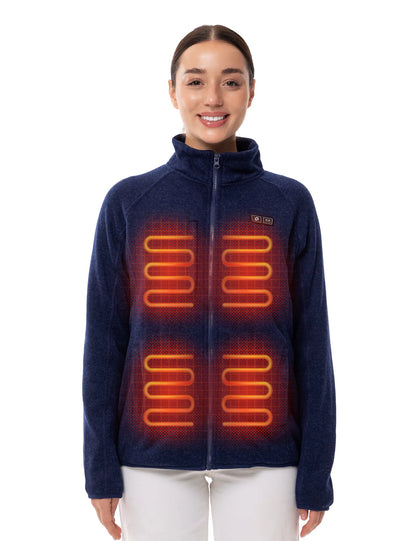 Hennchee Women's 12V Dual Control Heated Fleece Jacket navy internal heating elements diagram view