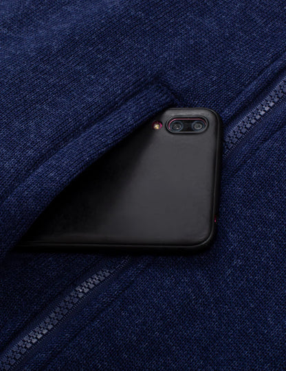 Hennchee Women's 12V Dual Control Heated Fleece Jacket navy interior phone and battery pocket view