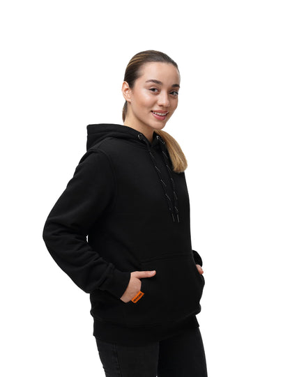 Hennchee Women's Dual-Control Heated Pullover Hoodie black back view