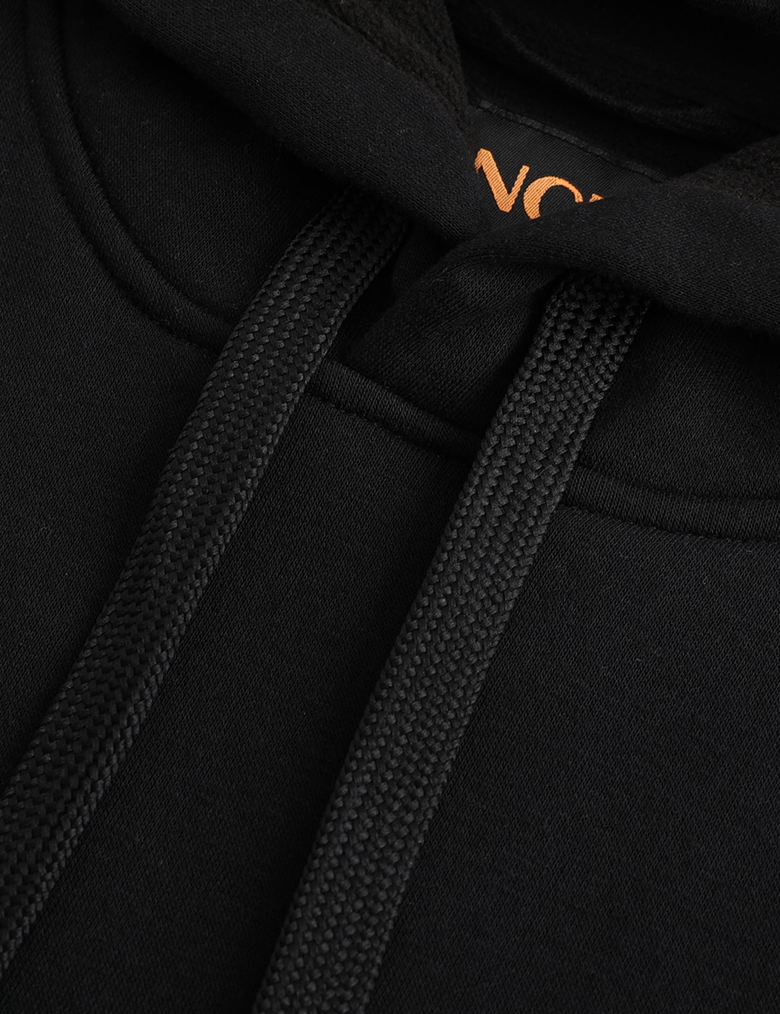 Hennchee Women's Dual-Control Heated Pullover Hoodie black neckline and inner brand label view