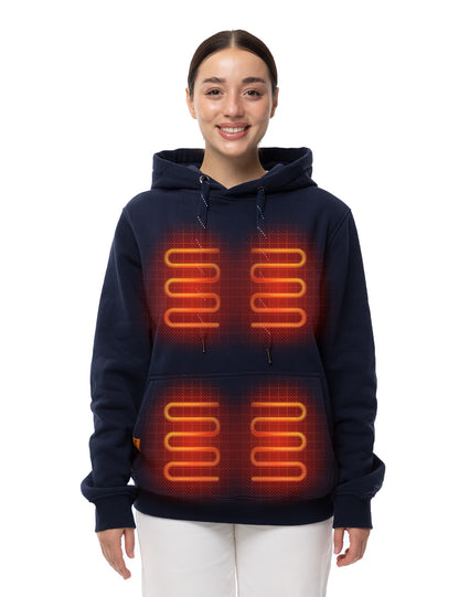Hennchee Women's Dual-Control Heated Pullover Hoodie Navy internal heating elements diagram view