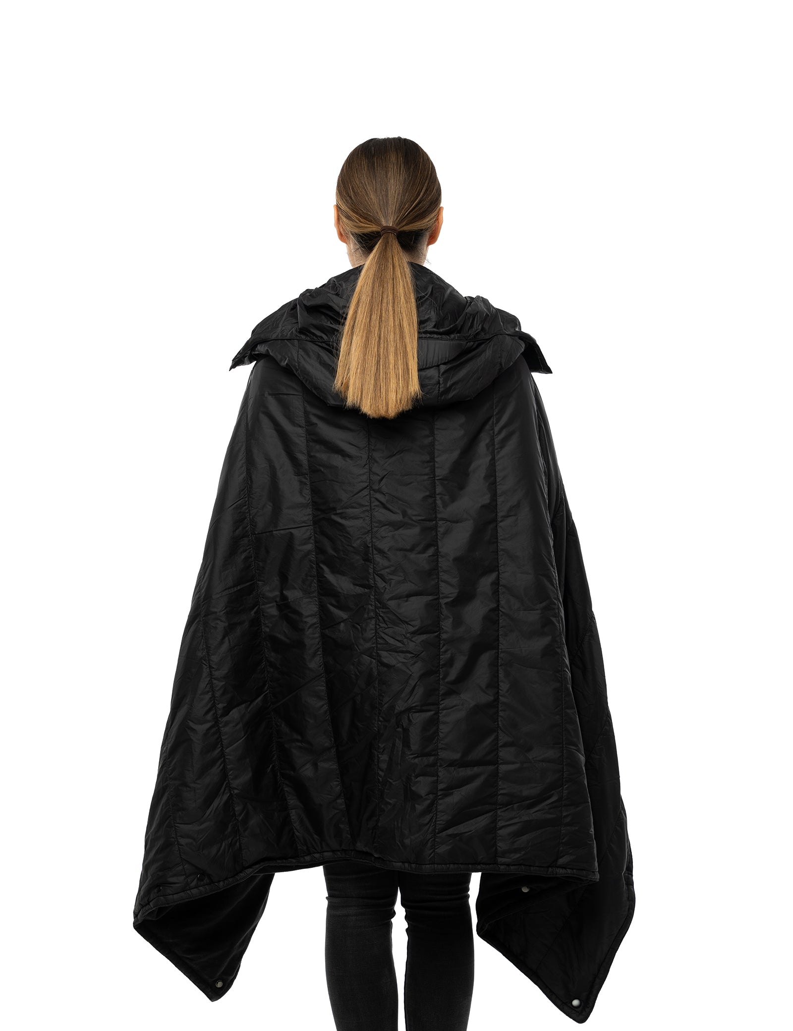 Hennchee women's black 12V heated poncho full back view