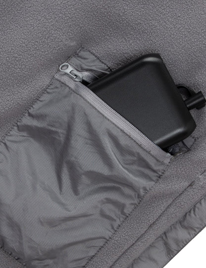 Hennchee women's grey 12V heated poncho battery pack in zippered pocket