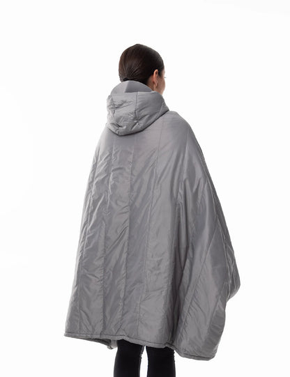 Hennchee women's grey 12V heated wearable blanket poncho full back view