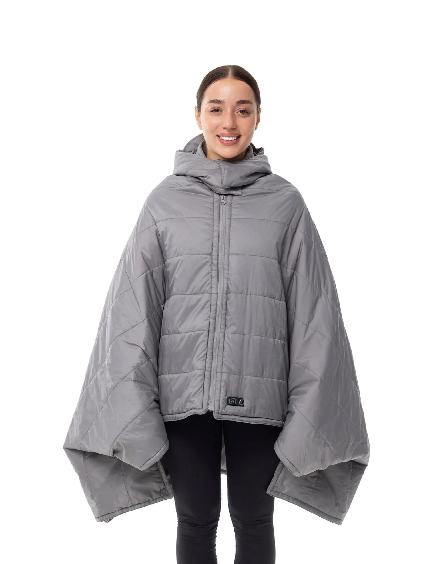 Hennchee women's grey 12V heated wearable blanket poncho full front view