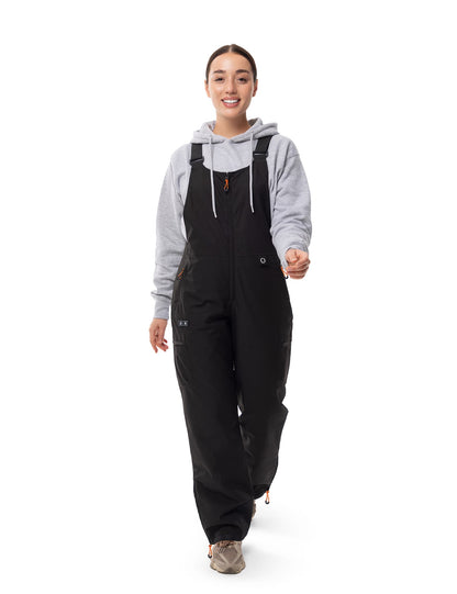 Hennchee women's heated bib overalls black full front view