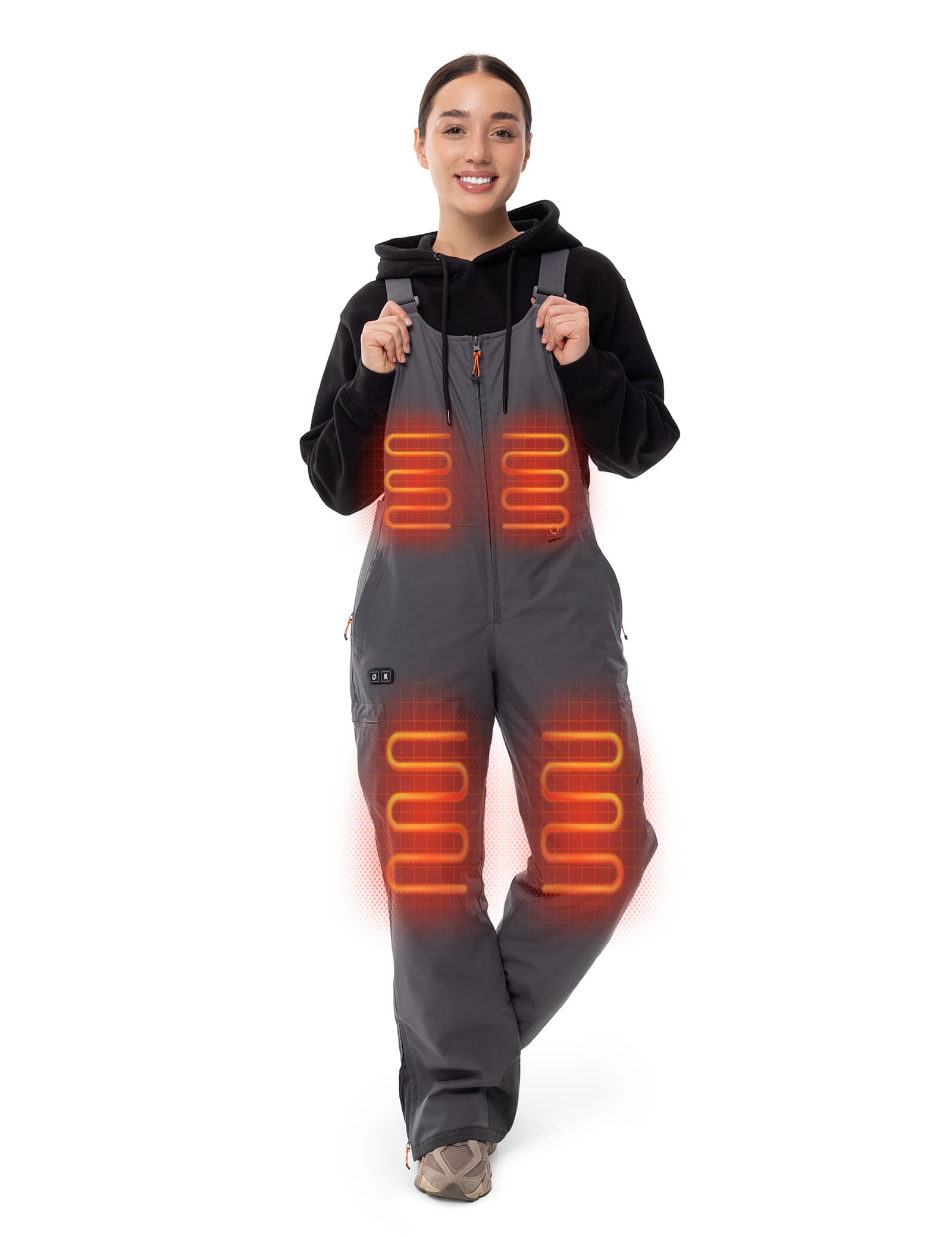 Hennchee women's heated bib overalls grey 5 heating zones