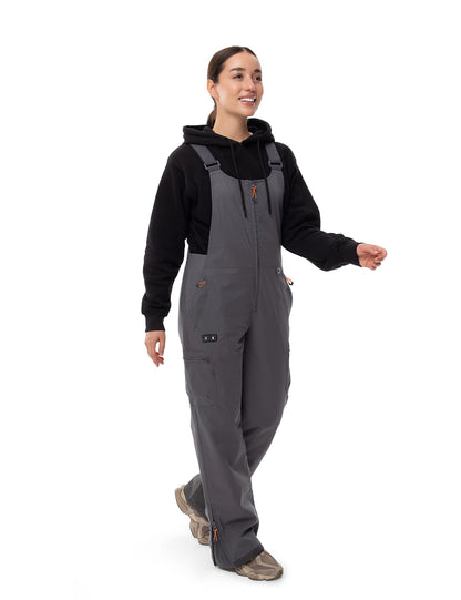 Hennchee women's heated bib overalls grey full side view